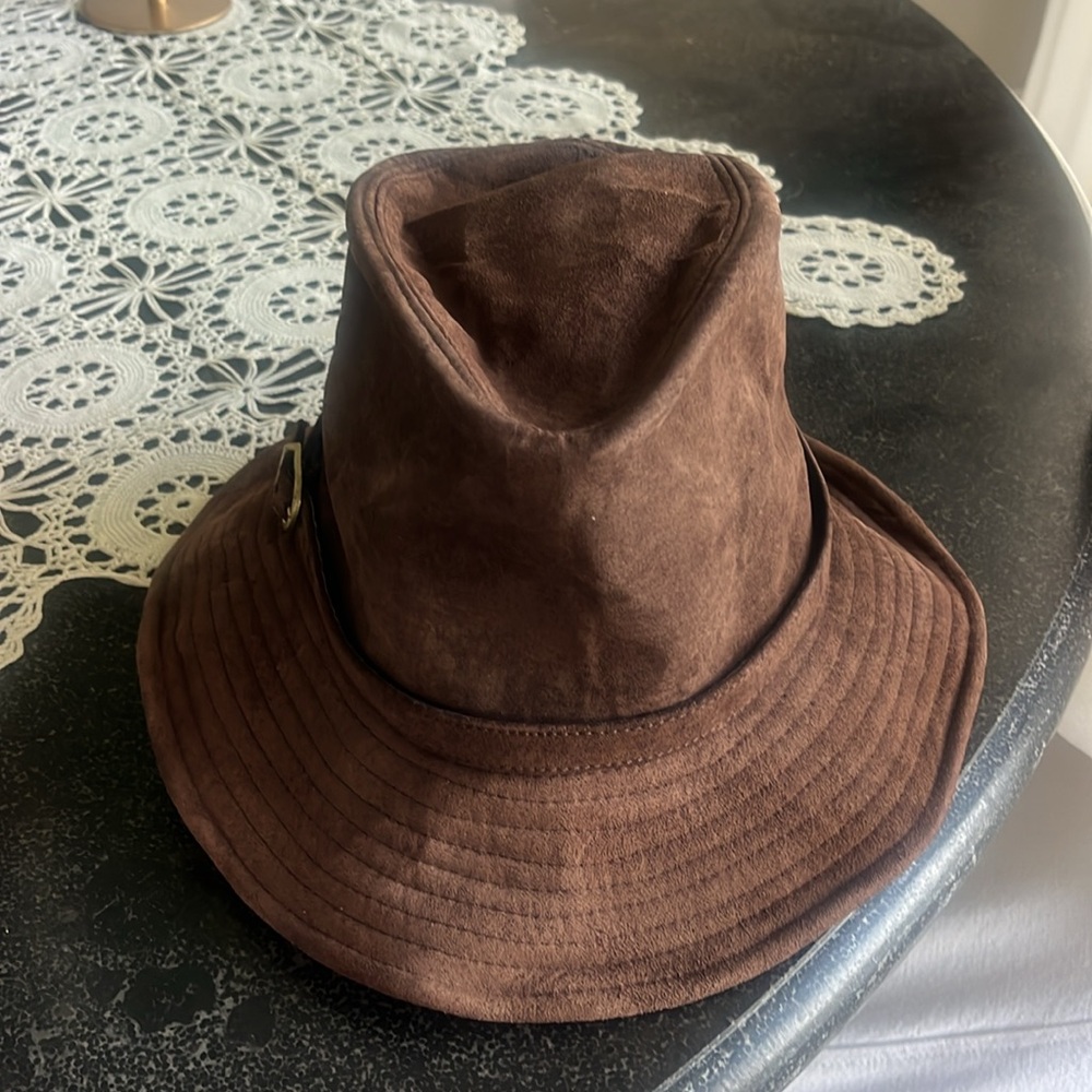 Eric Javitz brown suede water, repellent, bucket hat, unisex